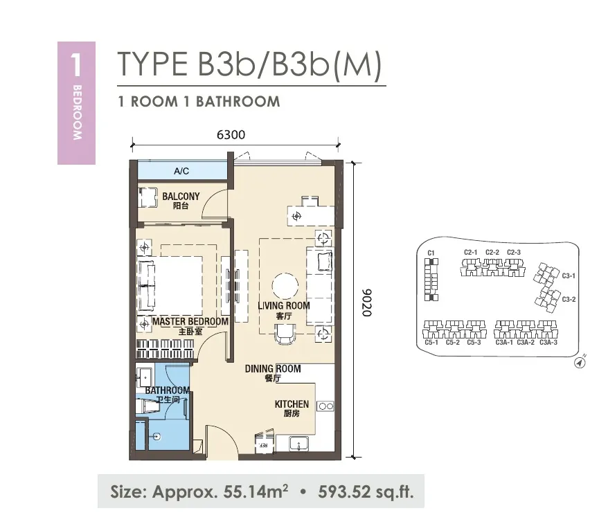 Phase 3 Type B3b / B3b(M) floor plan